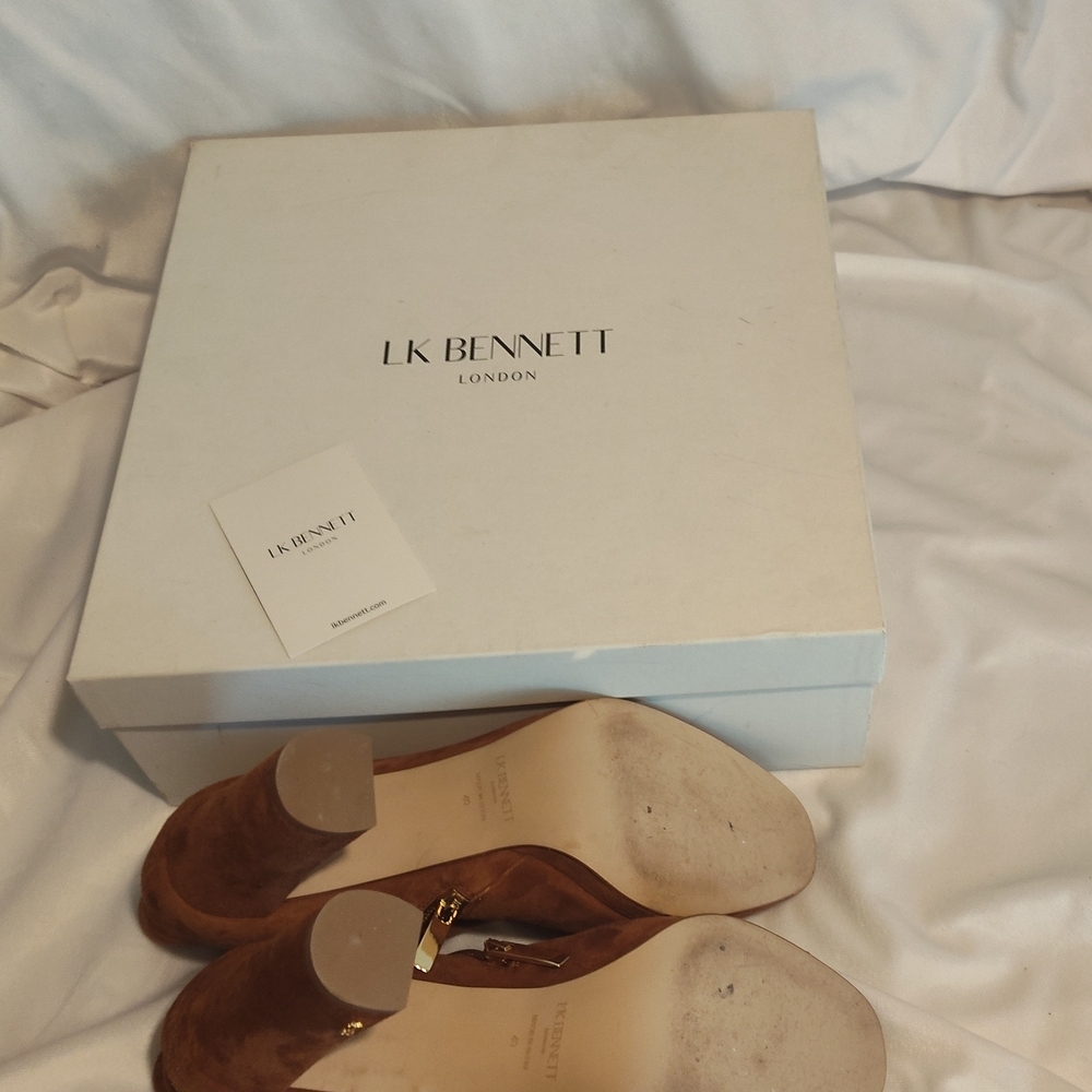 L.K. BENNETT Brown Suede Ankle Boots Chunky Heel - Picture 5 of 9